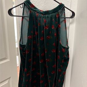 LOFT Green and Red Floral Sleeveless Top
